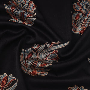 Black - Block Print Mashru Silk Natural Dyed Ajrakh Fabric 72