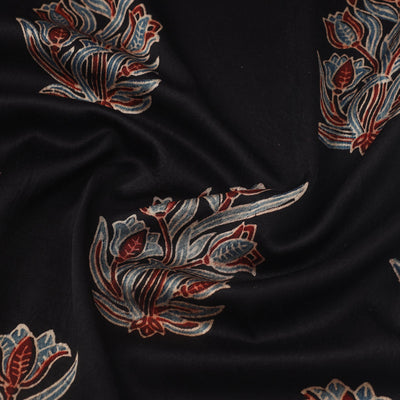 Black - Block Print Mashru Silk Natural Dyed Ajrakh Fabric 72