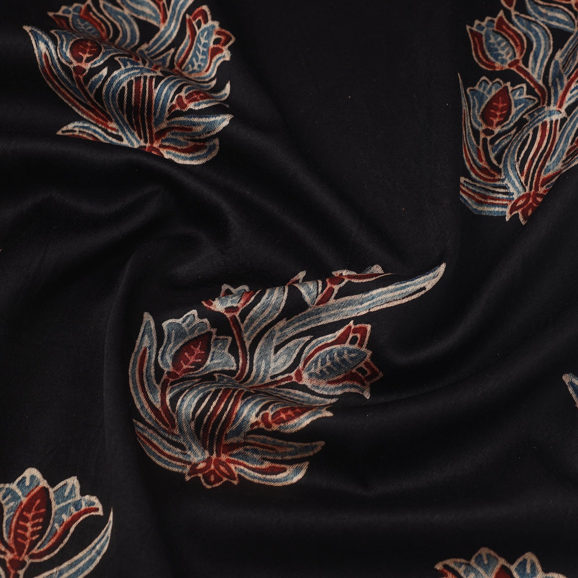Black - Block Print Mashru Silk Natural Dyed Ajrakh Fabric 72