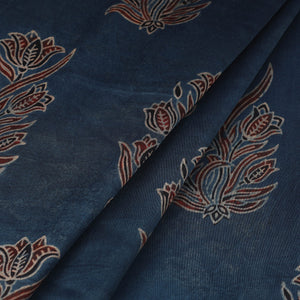 Blue - Block Print Mashru Silk Natural Dyed Ajrakh Fabric 73
