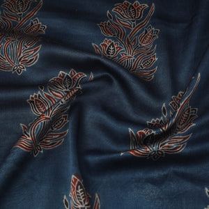Blue - Block Print Mashru Silk Natural Dyed Ajrakh Fabric 73