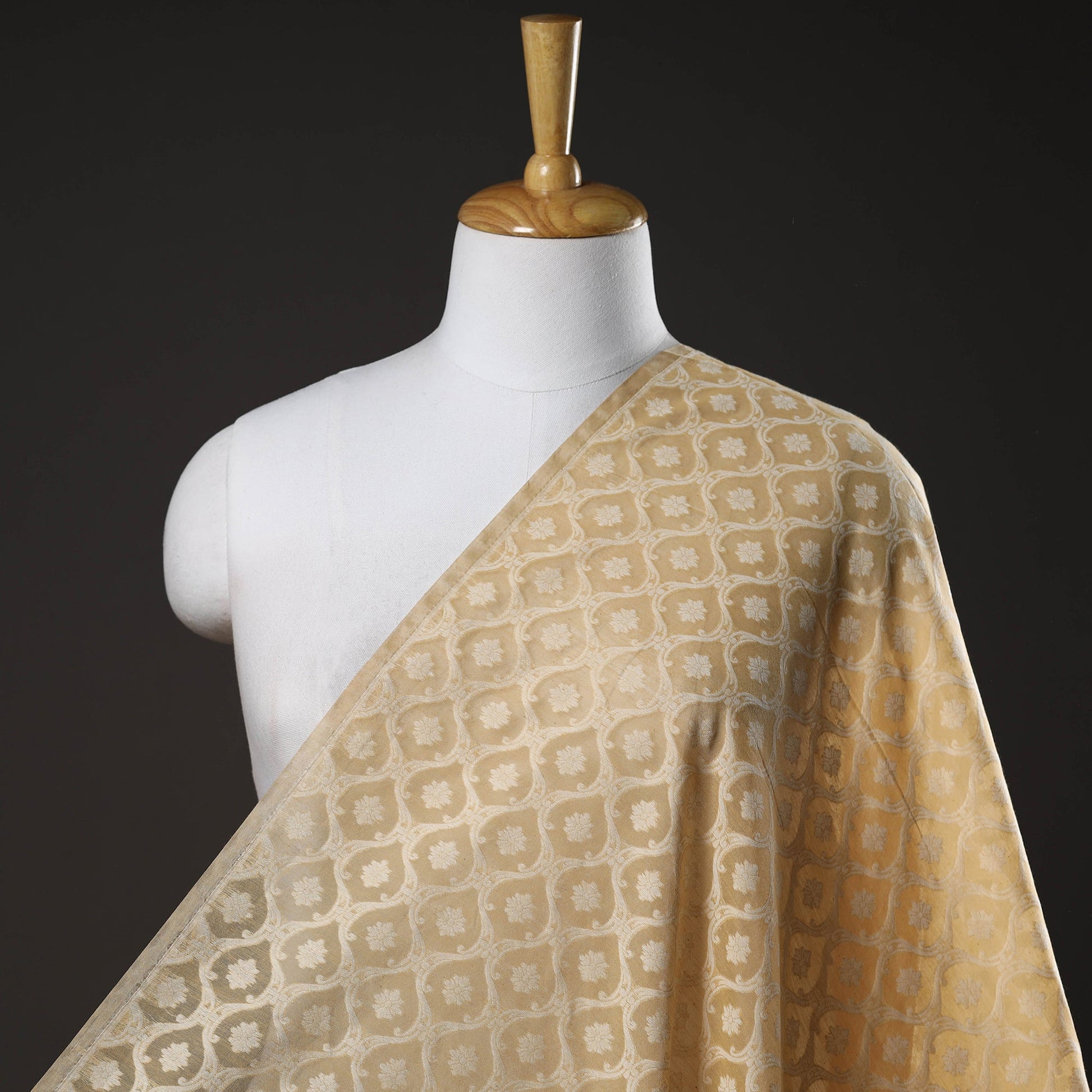 Beige - Pure Banarasi Handwoven Cutwork Buti Cotton Fabric