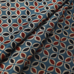 Blue - Block Print Mashru Silk Natural Dyed Ajrakh Fabric 80