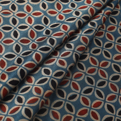 Blue - Block Print Mashru Silk Natural Dyed Ajrakh Fabric 80