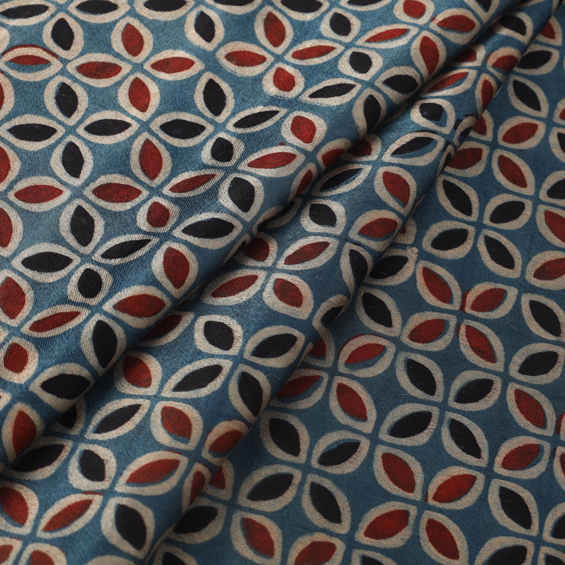 Blue - Block Print Mashru Silk Natural Dyed Ajrakh Fabric 80