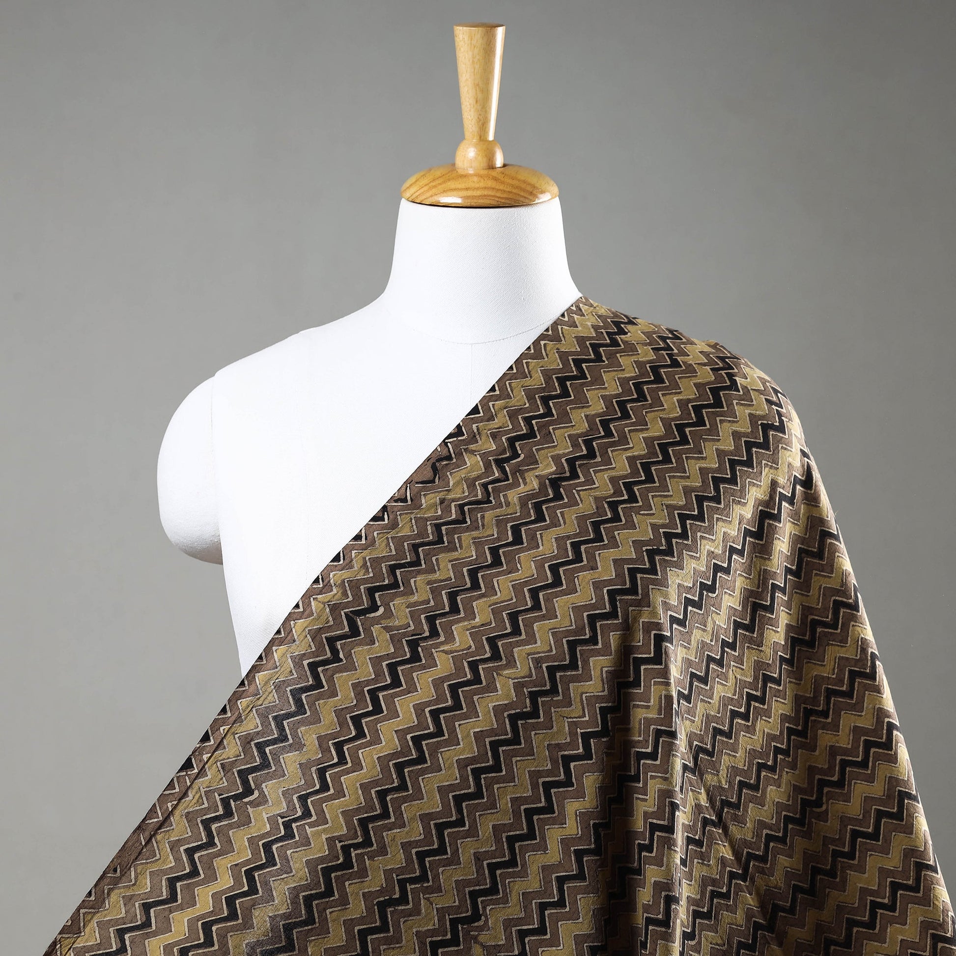 Ash Brown Ajrakh Hand Block Printed Cotton Fabric