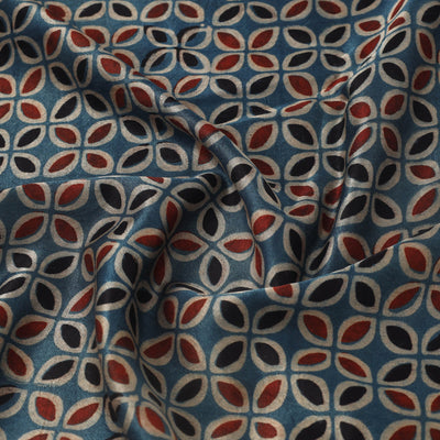 Blue - Block Print Mashru Silk Natural Dyed Ajrakh Fabric 80