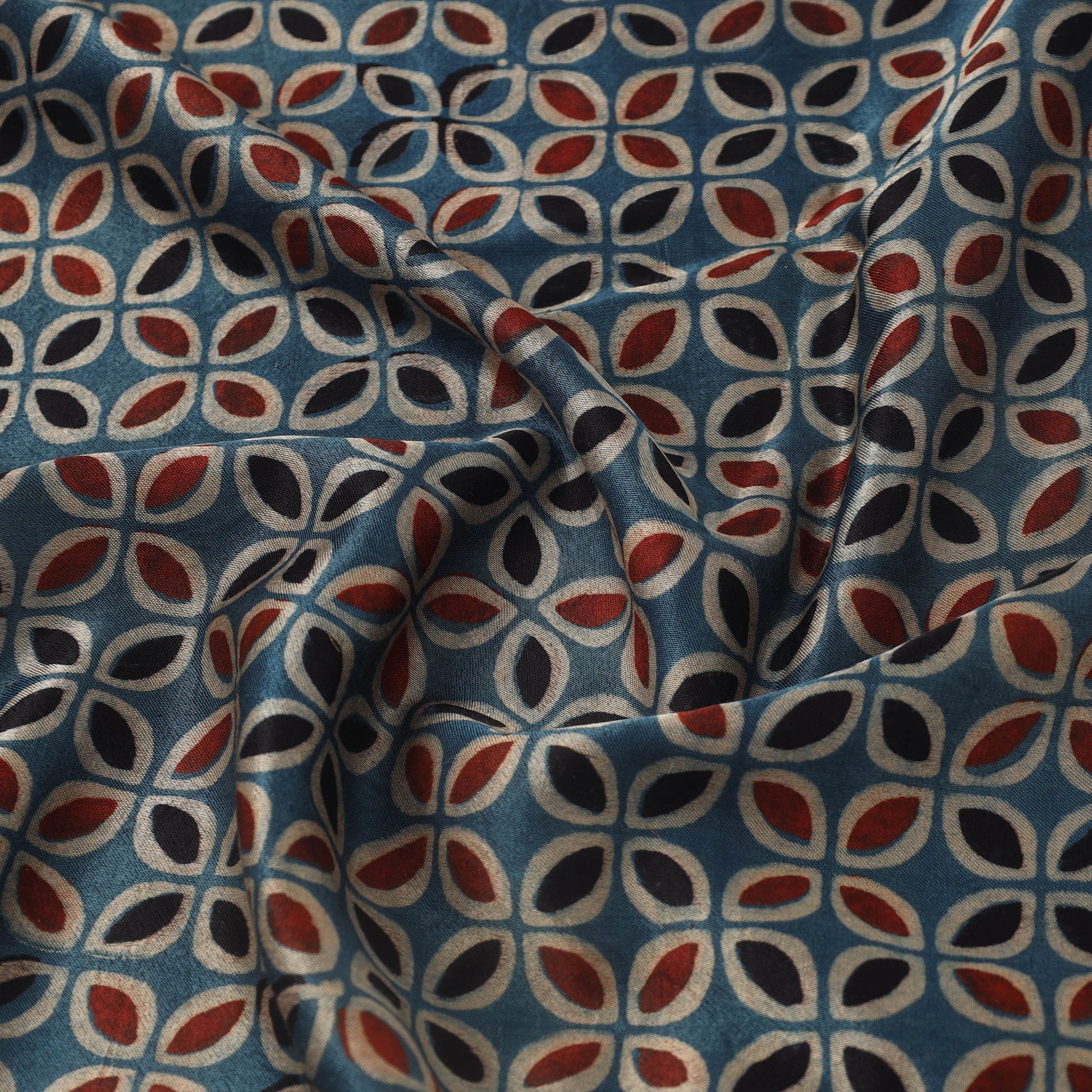 Blue - Block Print Mashru Silk Natural Dyed Ajrakh Fabric 80