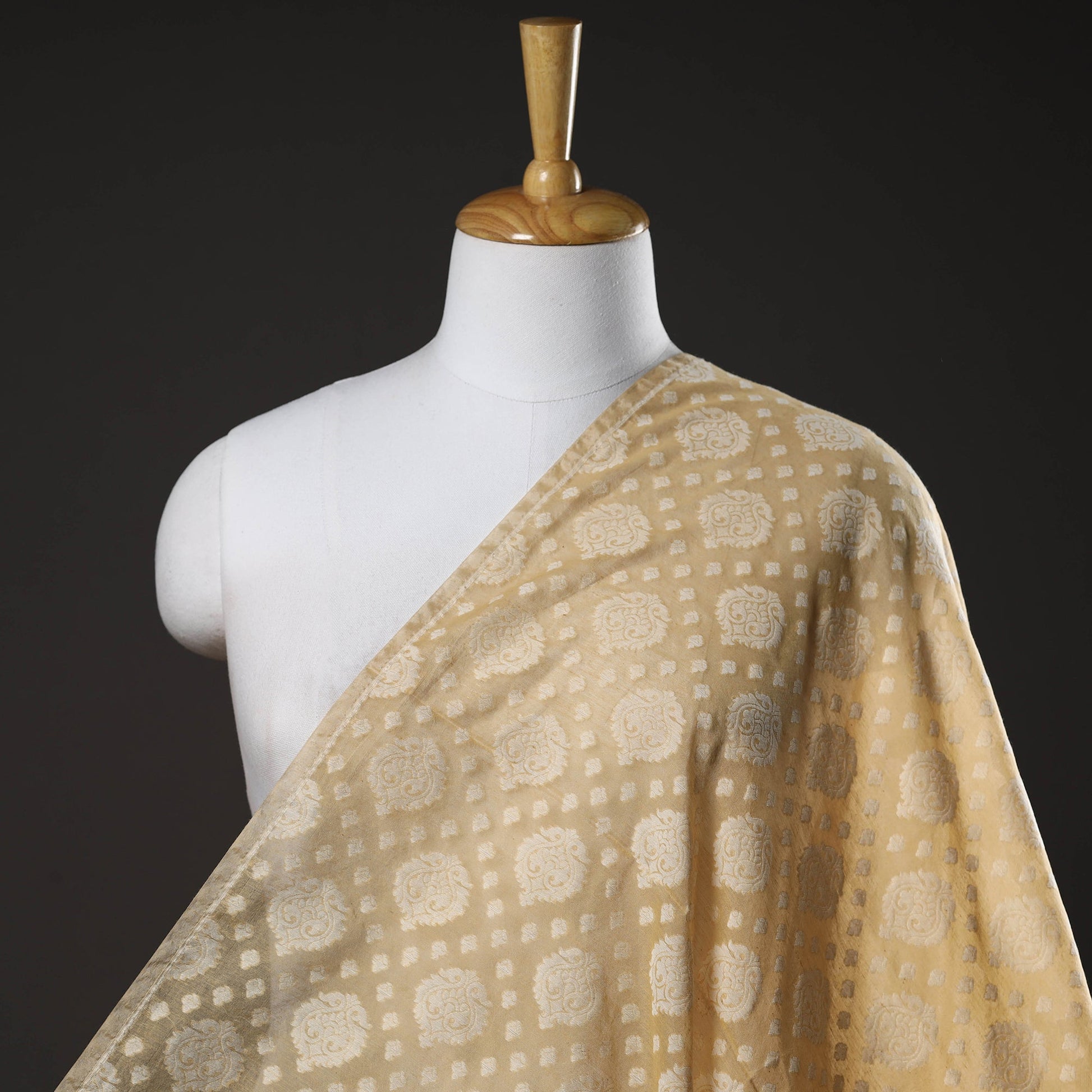 Beige - Pure Banarasi Handwoven Cutwork Buti Cotton Fabric