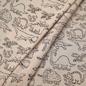 Beige - Natural Dyed Cotton Bindaas Block Print Fabric 07