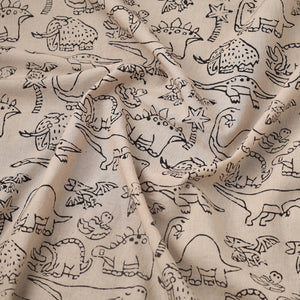 Beige - Natural Dyed Cotton Bindaas Block Print Fabric 07