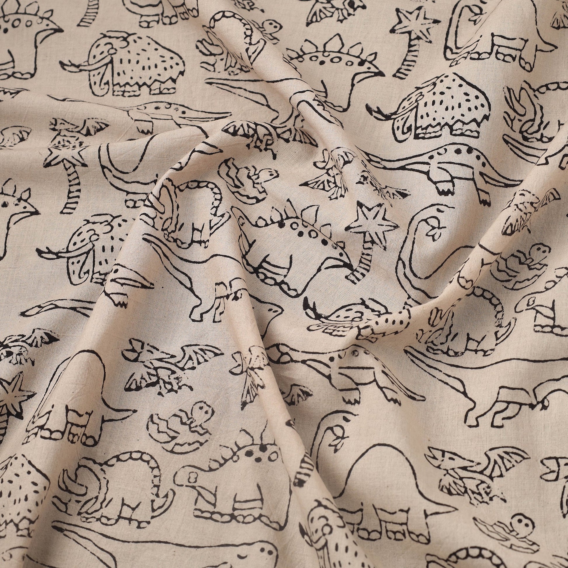 Beige - Natural Dyed Cotton Bindaas Block Print Fabric 07