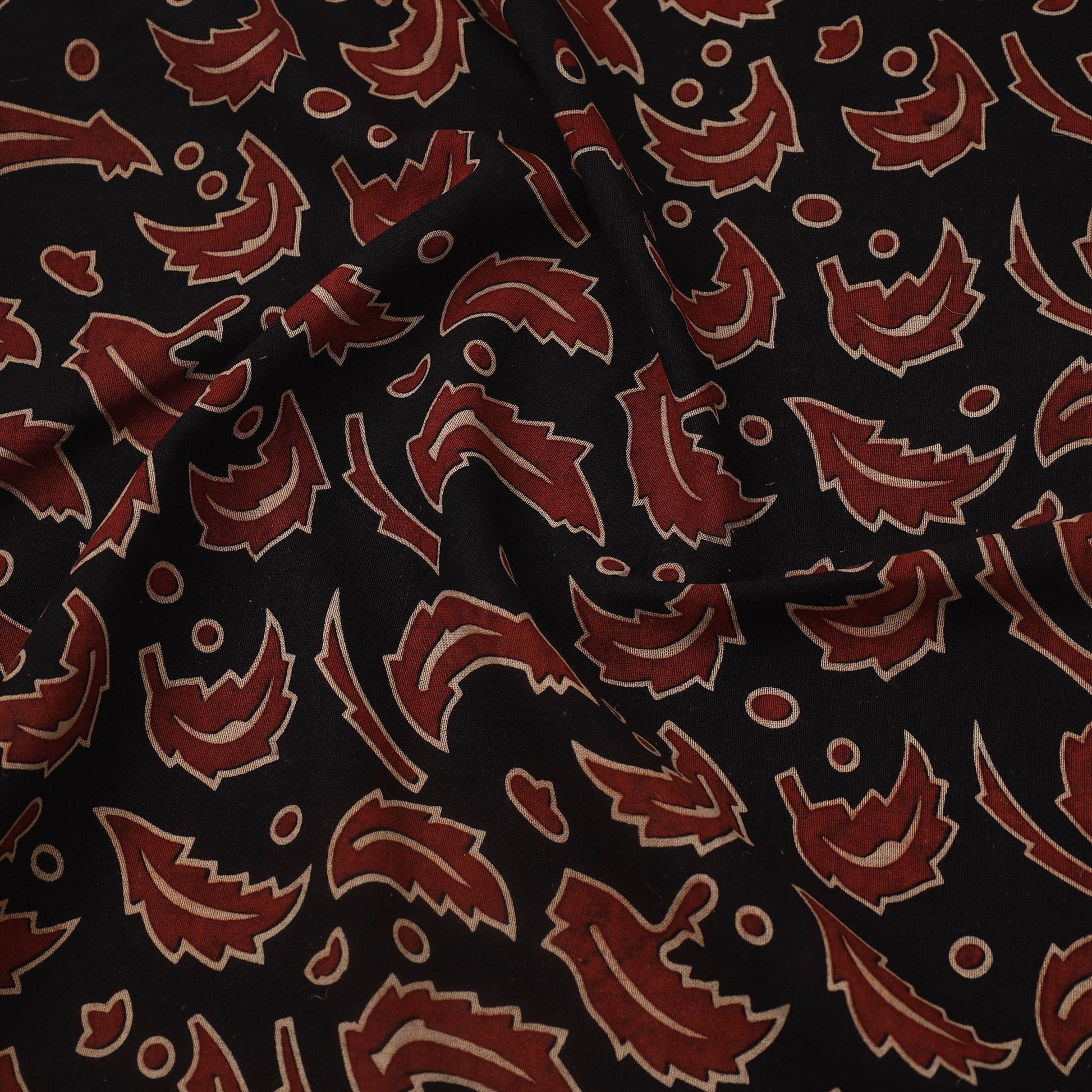 Black - Natural Dyed Cotton Bindaas Block Print Fabric 09