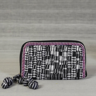 Black - Gamcha Fabric Handmade Clutch Wallet by Rangila Dhaga