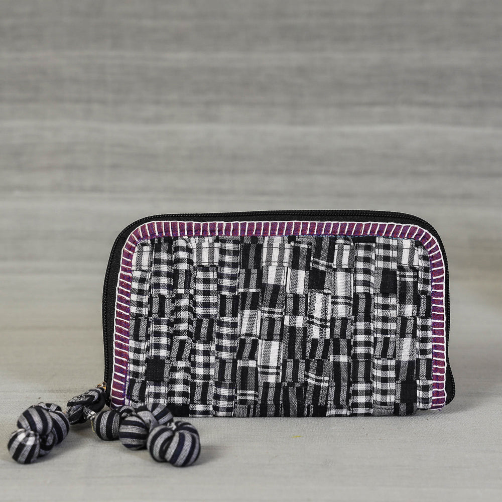 Black - Gamcha Fabric Handmade Clutch Wallet by Rangila Dhaga