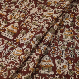 Brown - Pedana Hand Block Print Mul Cotton Kalamkari Fabric 01