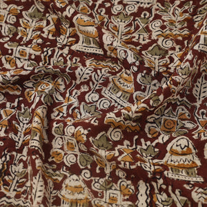 Brown - Pedana Hand Block Print Mul Cotton Kalamkari Fabric 01