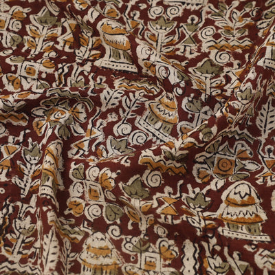 Brown - Pedana Hand Block Print Mul Cotton Kalamkari Fabric 01