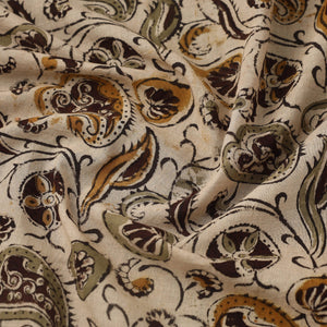 Beige - Pedana Hand Block Print Mul Cotton Kalamkari Fabric 02