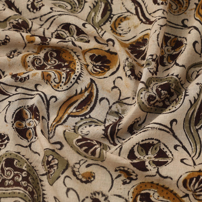 Beige - Pedana Hand Block Print Mul Cotton Kalamkari Fabric 02
