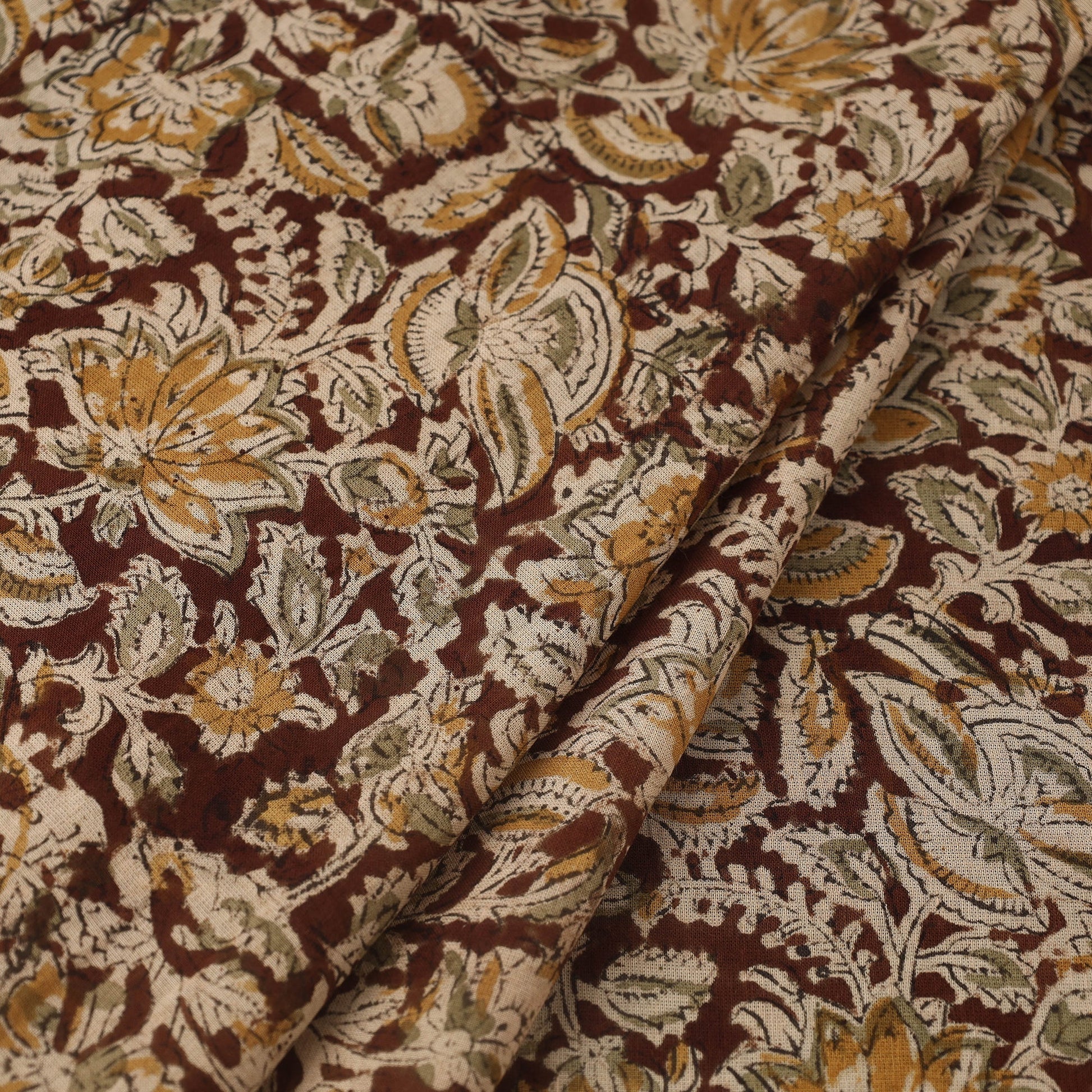 Brown - Pedana Hand Block Print Mul Cotton Kalamkari Fabric 03