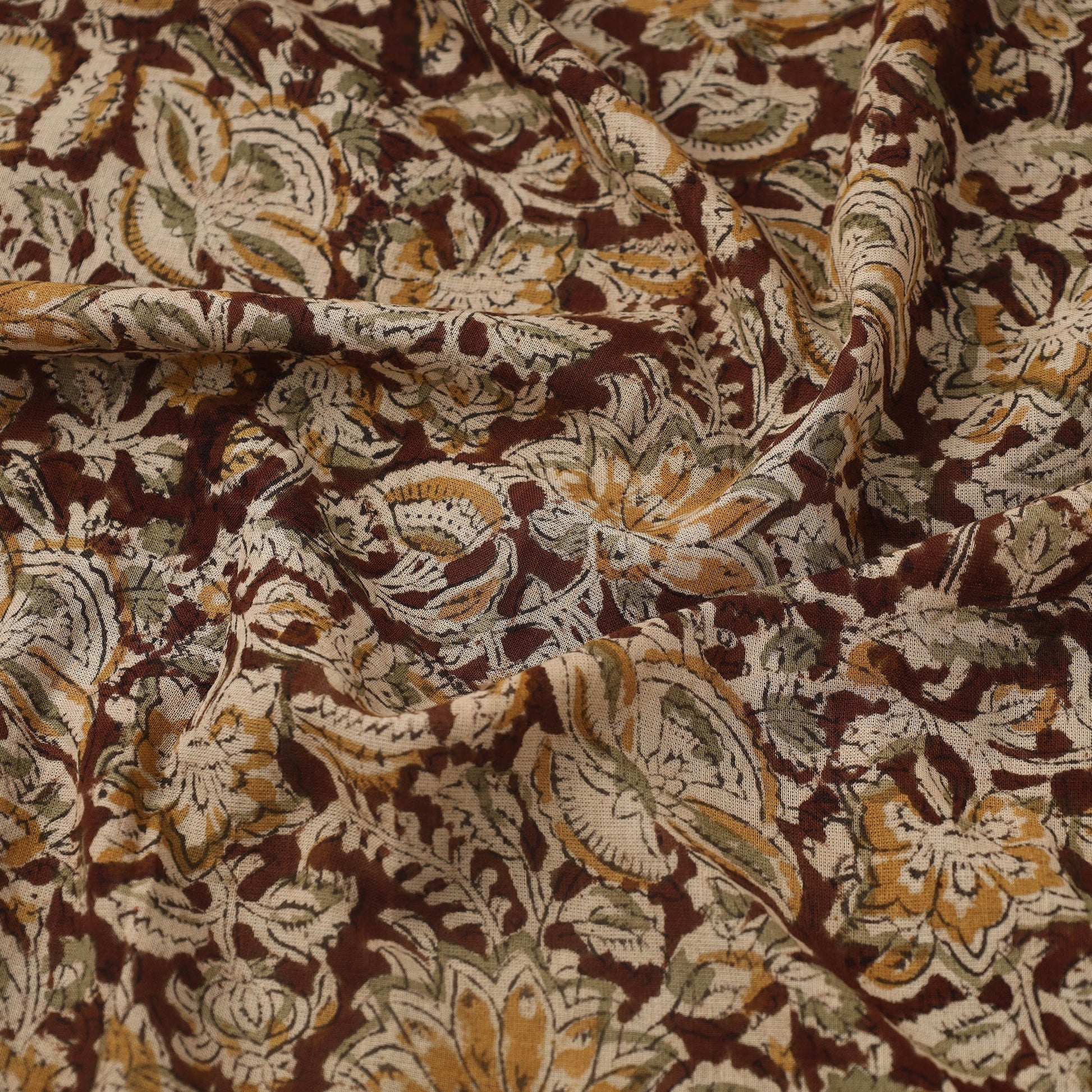 Brown - Pedana Hand Block Print Mul Cotton Kalamkari Fabric 03