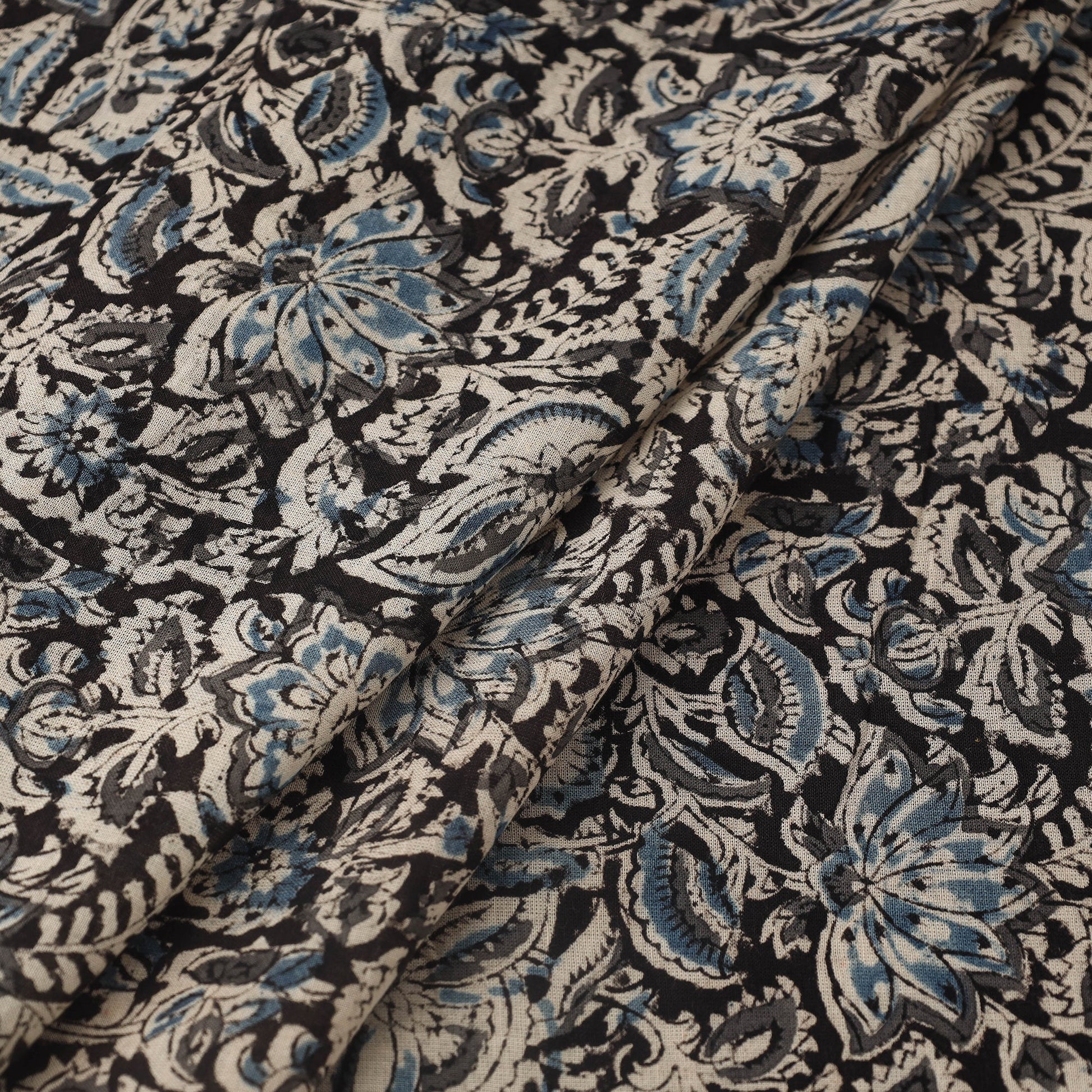 Black - Pedana Hand Block Print Mul Cotton Kalamkari Fabric 05