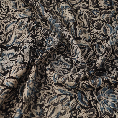 Black - Pedana Hand Block Print Mul Cotton Kalamkari Fabric 05