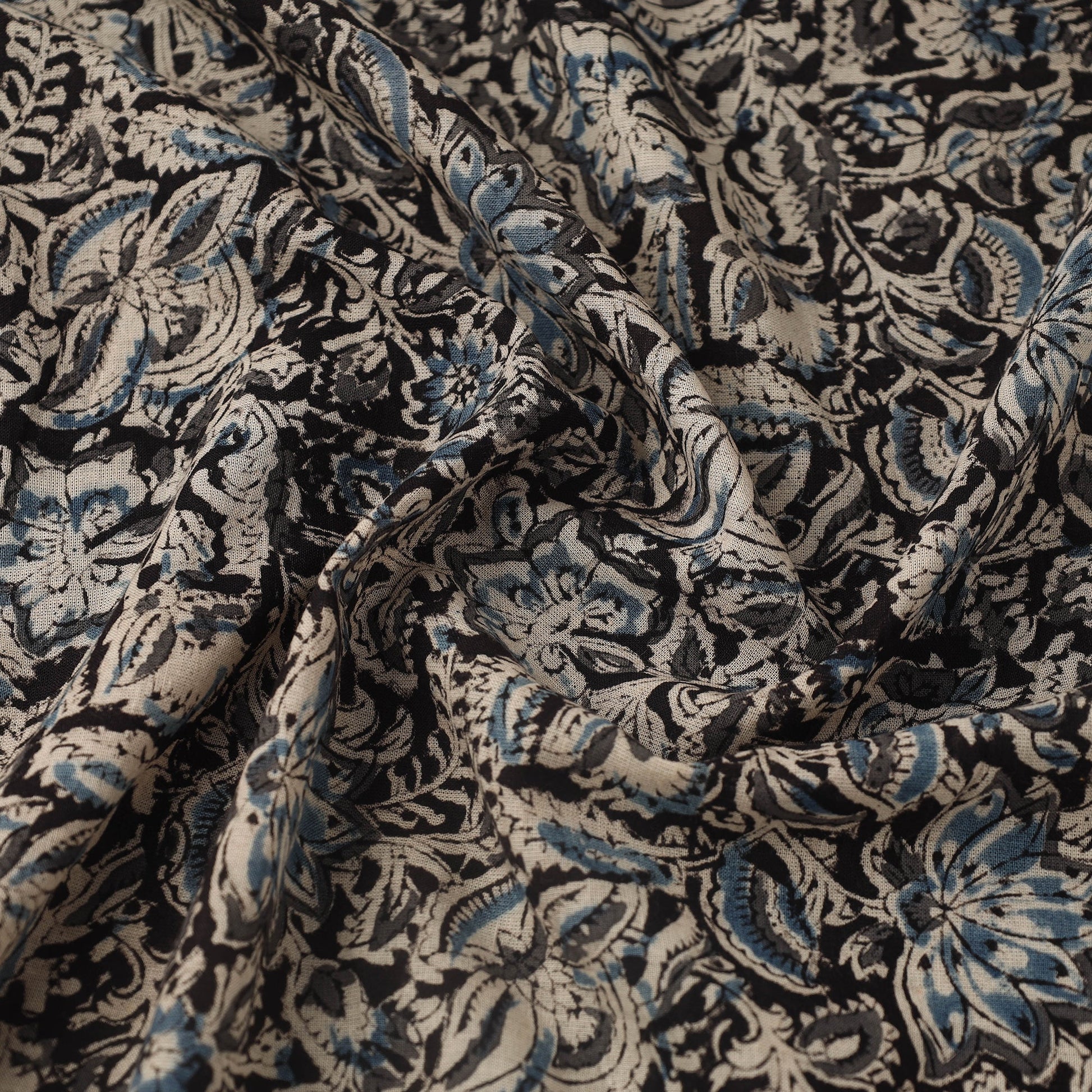 Black - Pedana Hand Block Print Mul Cotton Kalamkari Fabric 05