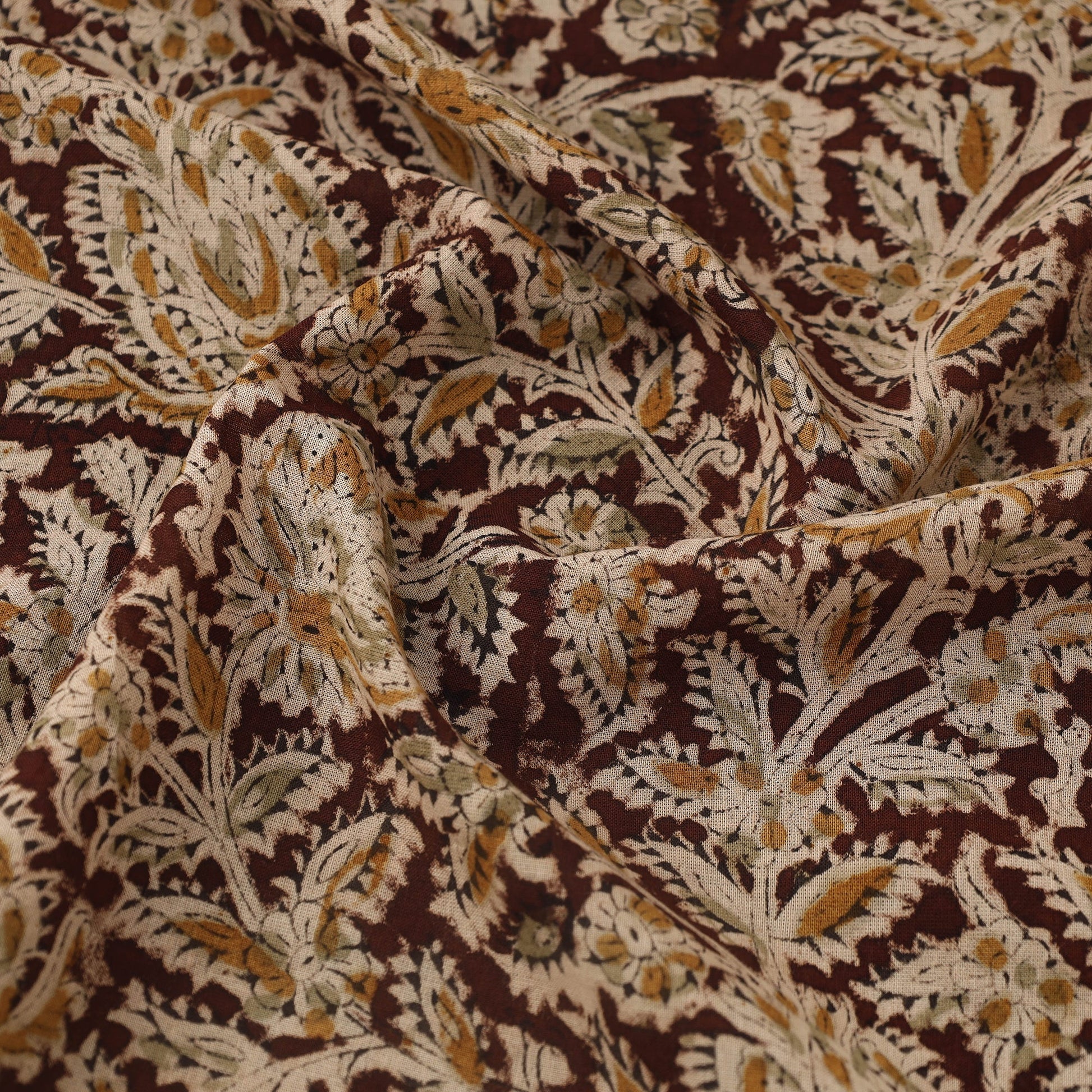 Brown - Pedana Hand Block Print Mul Cotton Kalamkari Fabric 06