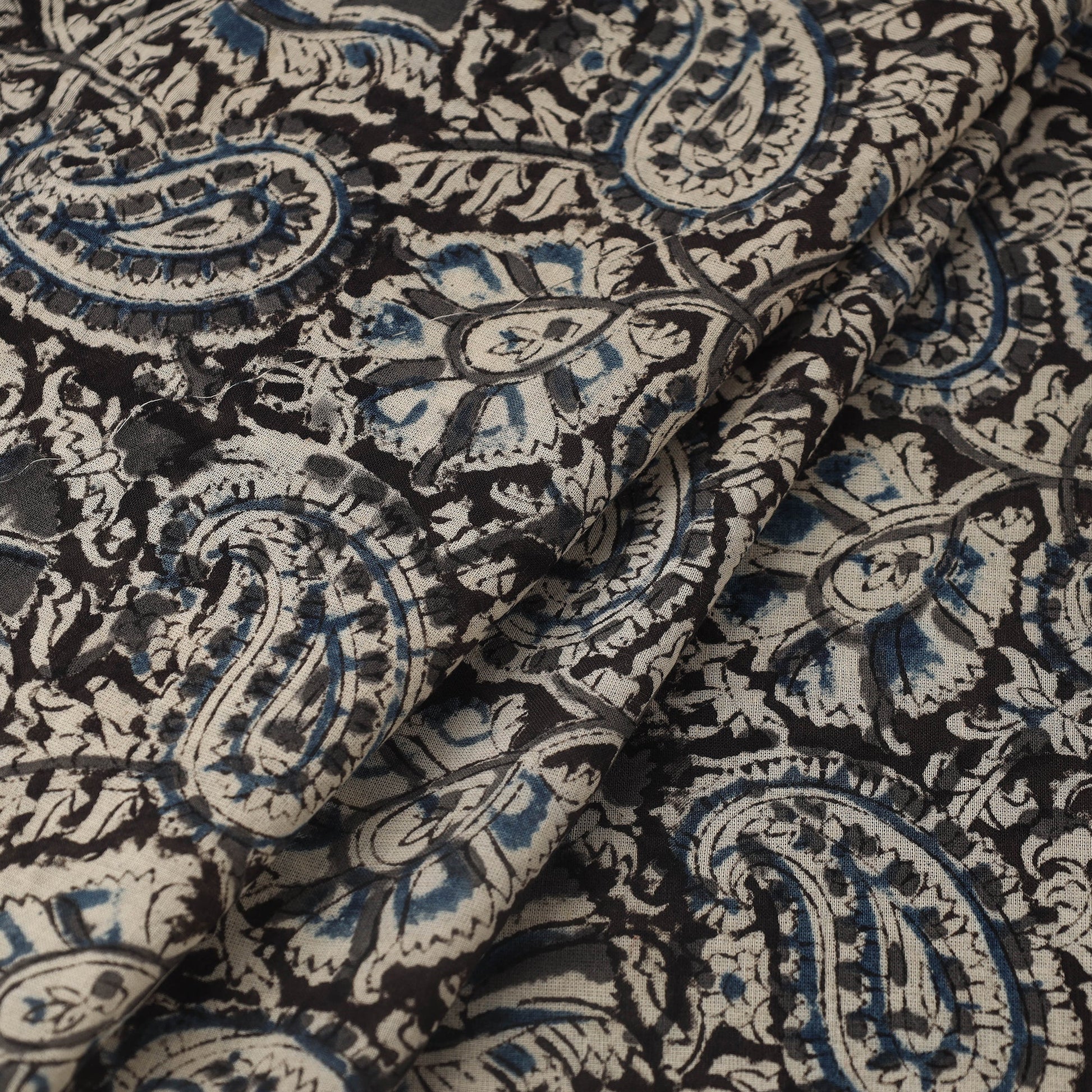 Black - Pedana Hand Block Print Mul Cotton Kalamkari Fabric 07