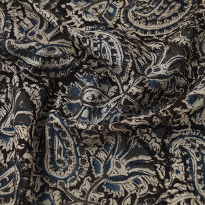 Black - Pedana Hand Block Print Mul Cotton Kalamkari Fabric 07