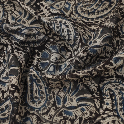 Black - Pedana Hand Block Print Mul Cotton Kalamkari Fabric 07