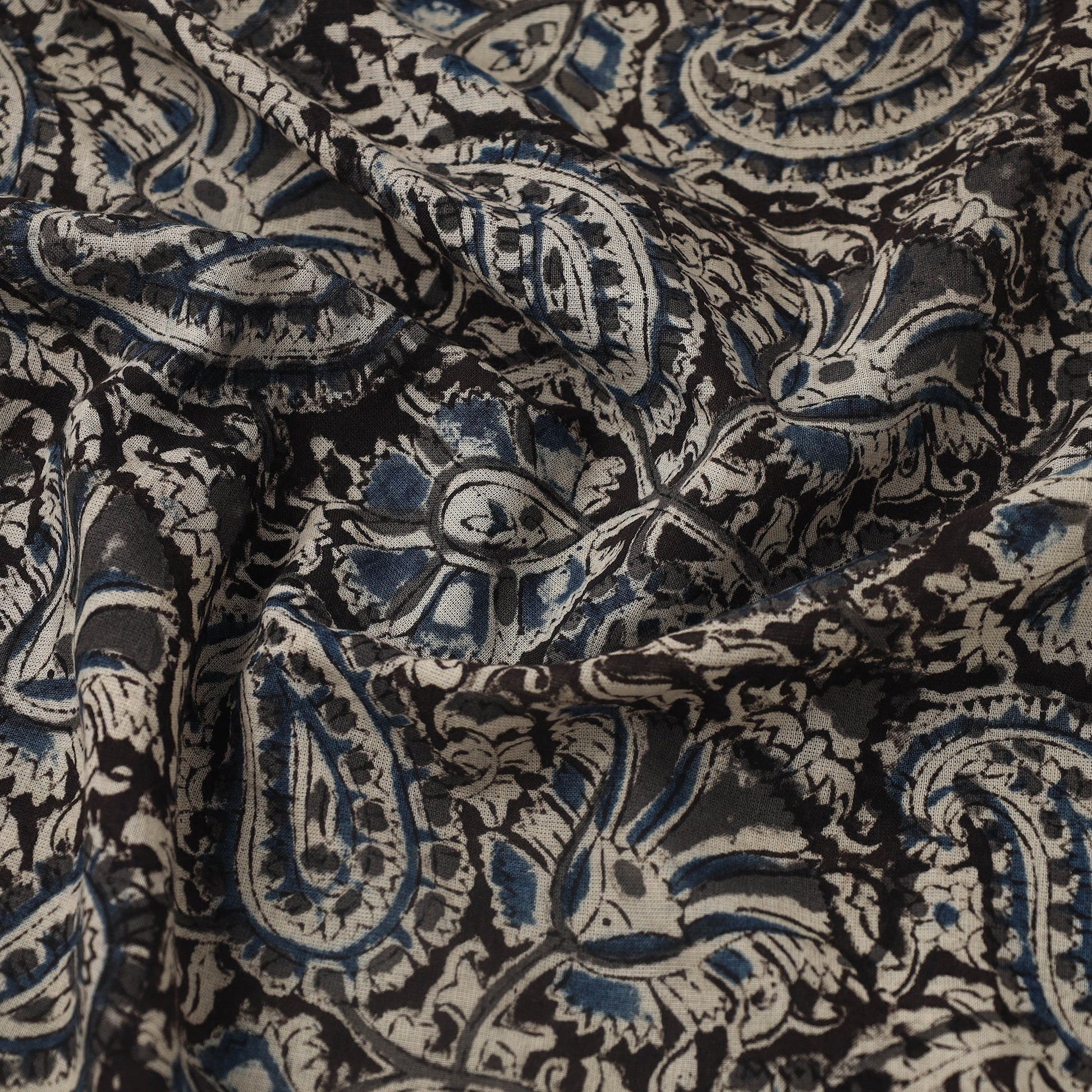 Black - Pedana Hand Block Print Mul Cotton Kalamkari Fabric 07