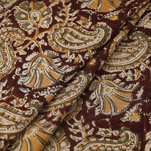 Brown - Pedana Hand Block Print Mul Cotton Kalamkari Fabric 09