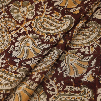 Brown - Pedana Hand Block Print Mul Cotton Kalamkari Fabric 09