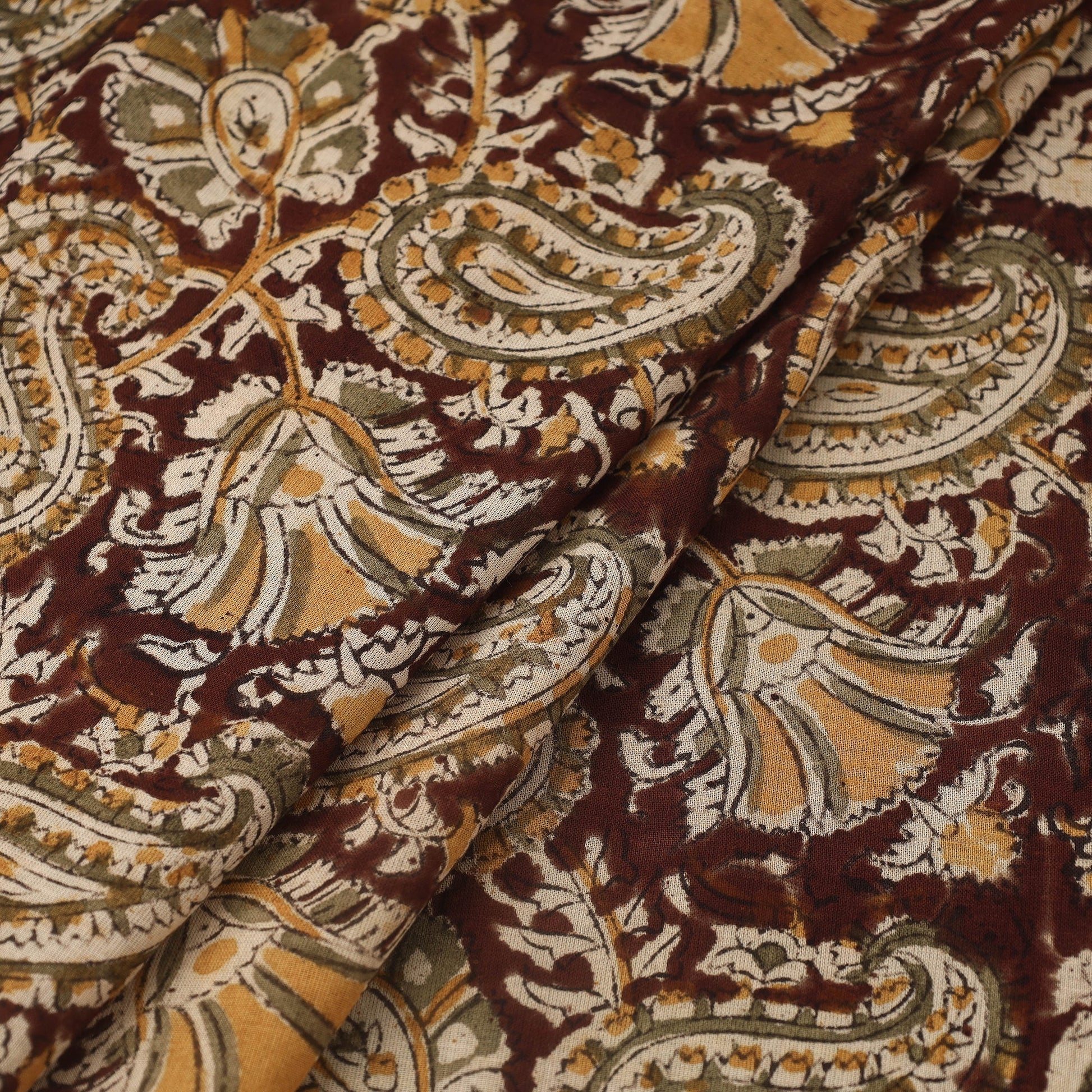 Brown - Pedana Hand Block Print Mul Cotton Kalamkari Fabric 09