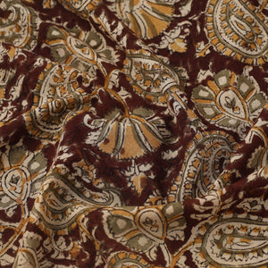 Brown - Pedana Hand Block Print Mul Cotton Kalamkari Fabric 09