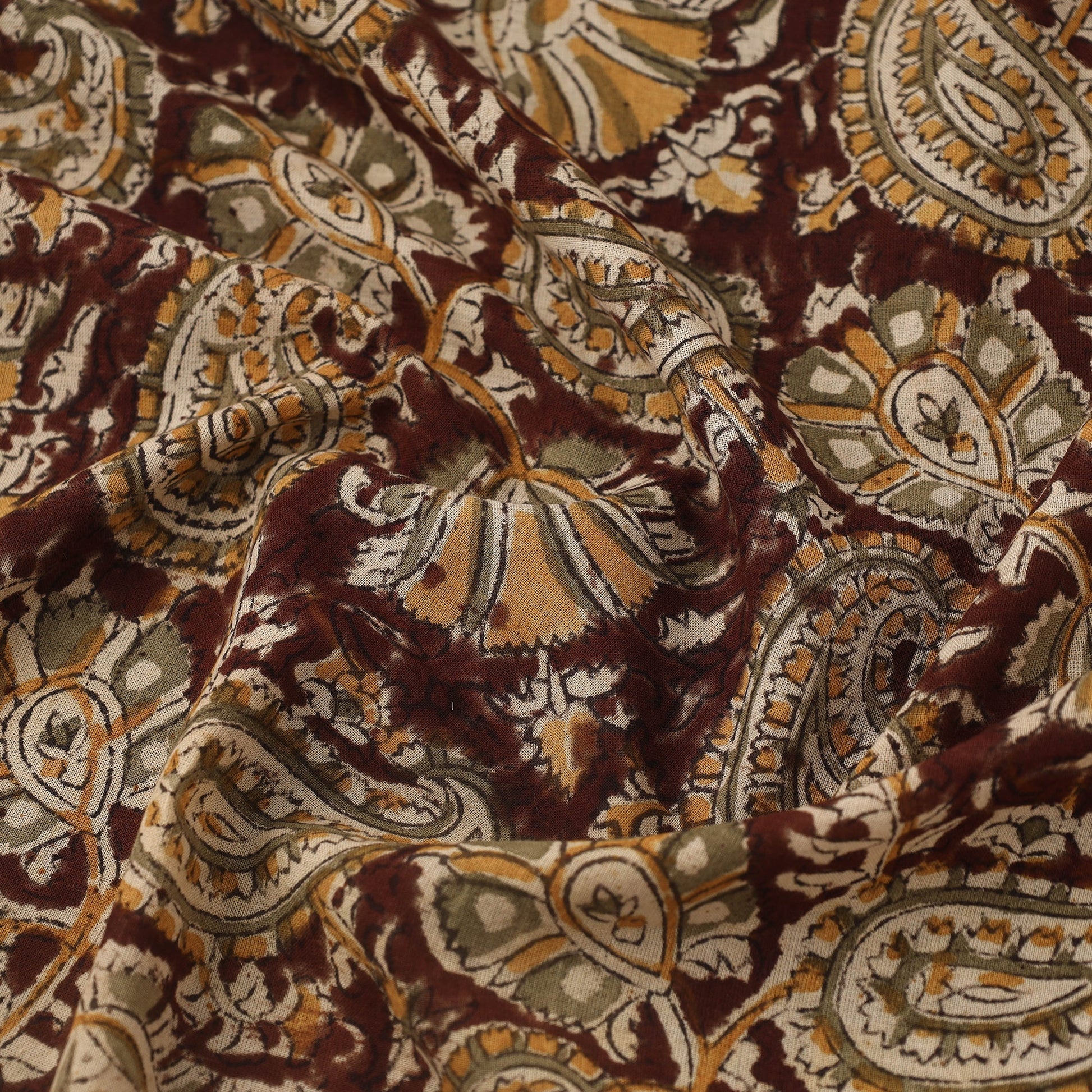 Brown - Pedana Hand Block Print Mul Cotton Kalamkari Fabric 09