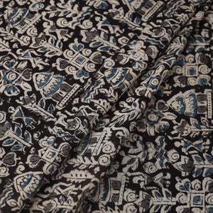 Black - Pedana Hand Block Print Mul Cotton Kalamkari Fabric 11
