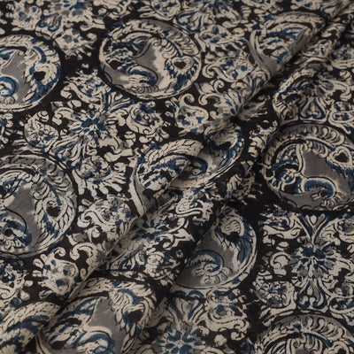 Black - Pedana Hand Block Print Mul Cotton Kalamkari Fabric 12