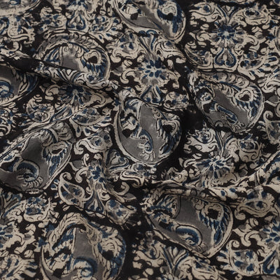 Black - Pedana Hand Block Print Mul Cotton Kalamkari Fabric 12