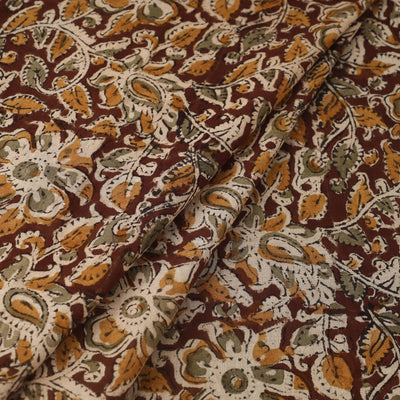 Brown - Pedana Hand Block Print Mul Cotton Kalamkari Fabric 14