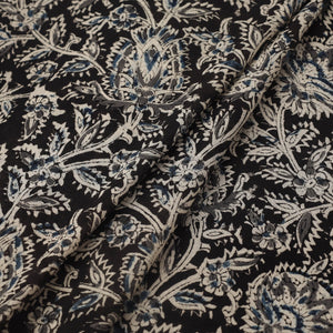 Black - Pedana Hand Block Print Mul Cotton Kalamkari Fabric 17