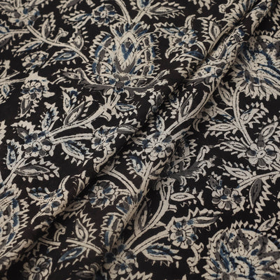 Black - Pedana Hand Block Print Mul Cotton Kalamkari Fabric 17