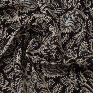 Black - Pedana Hand Block Print Mul Cotton Kalamkari Fabric 17
