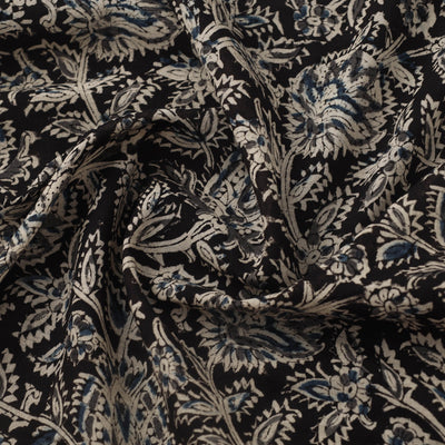 Black - Pedana Hand Block Print Mul Cotton Kalamkari Fabric 17
