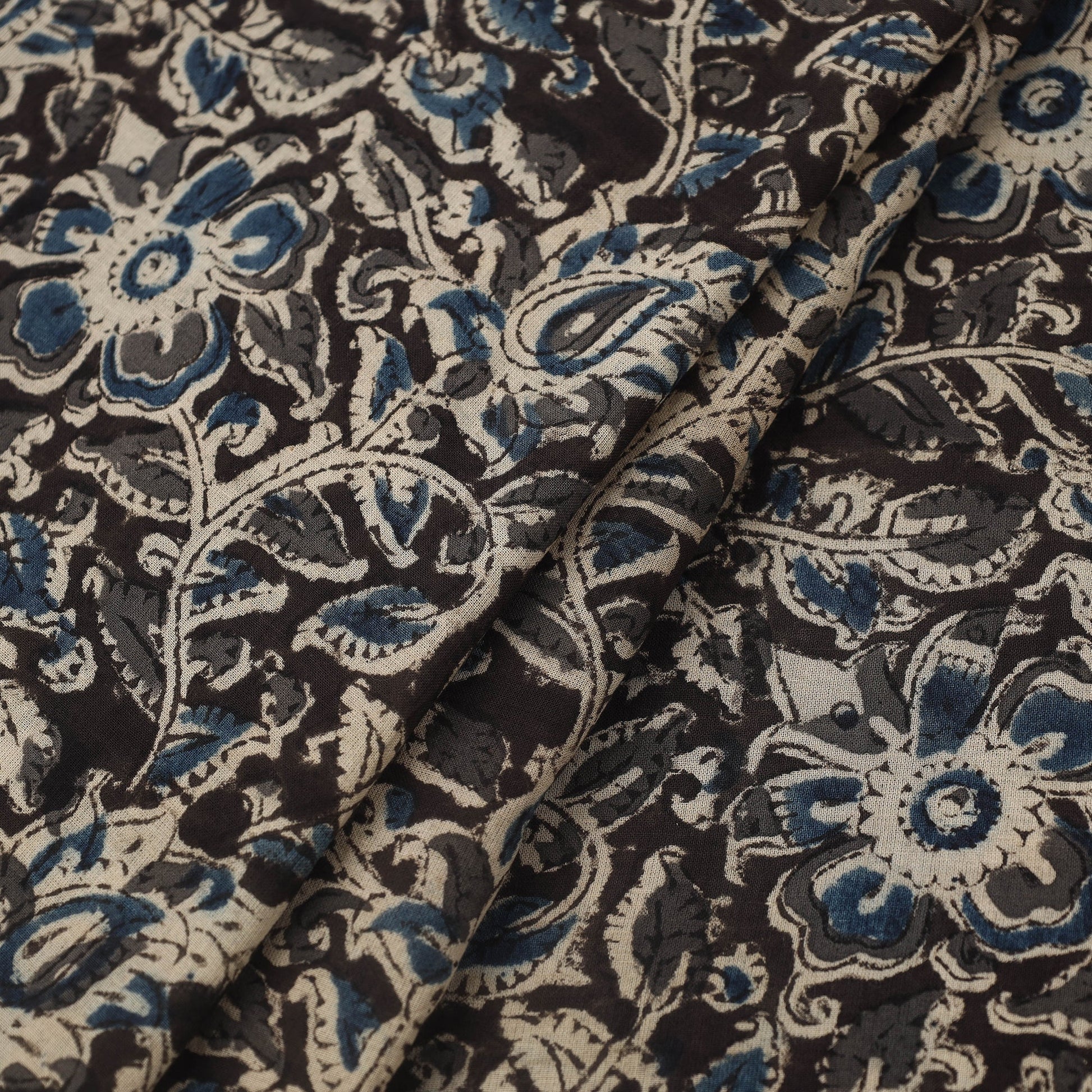 Black - Pedana Hand Block Print Mul Cotton Kalamkari Fabric 19