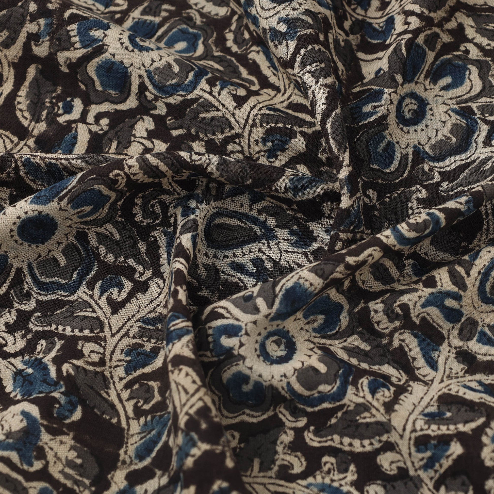 Black - Pedana Hand Block Print Mul Cotton Kalamkari Fabric 19