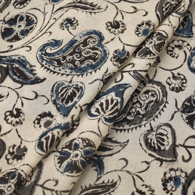 Beige - Pedana Hand Block Print Mul Cotton Kalamkari Fabric 20